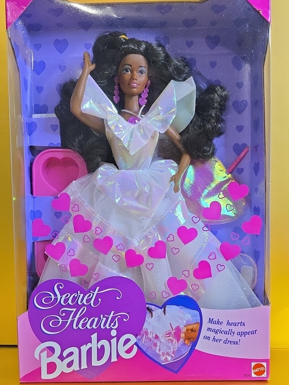 Barbie Secret Hearts Doll — Iridescent White Dress with Pink Hearts